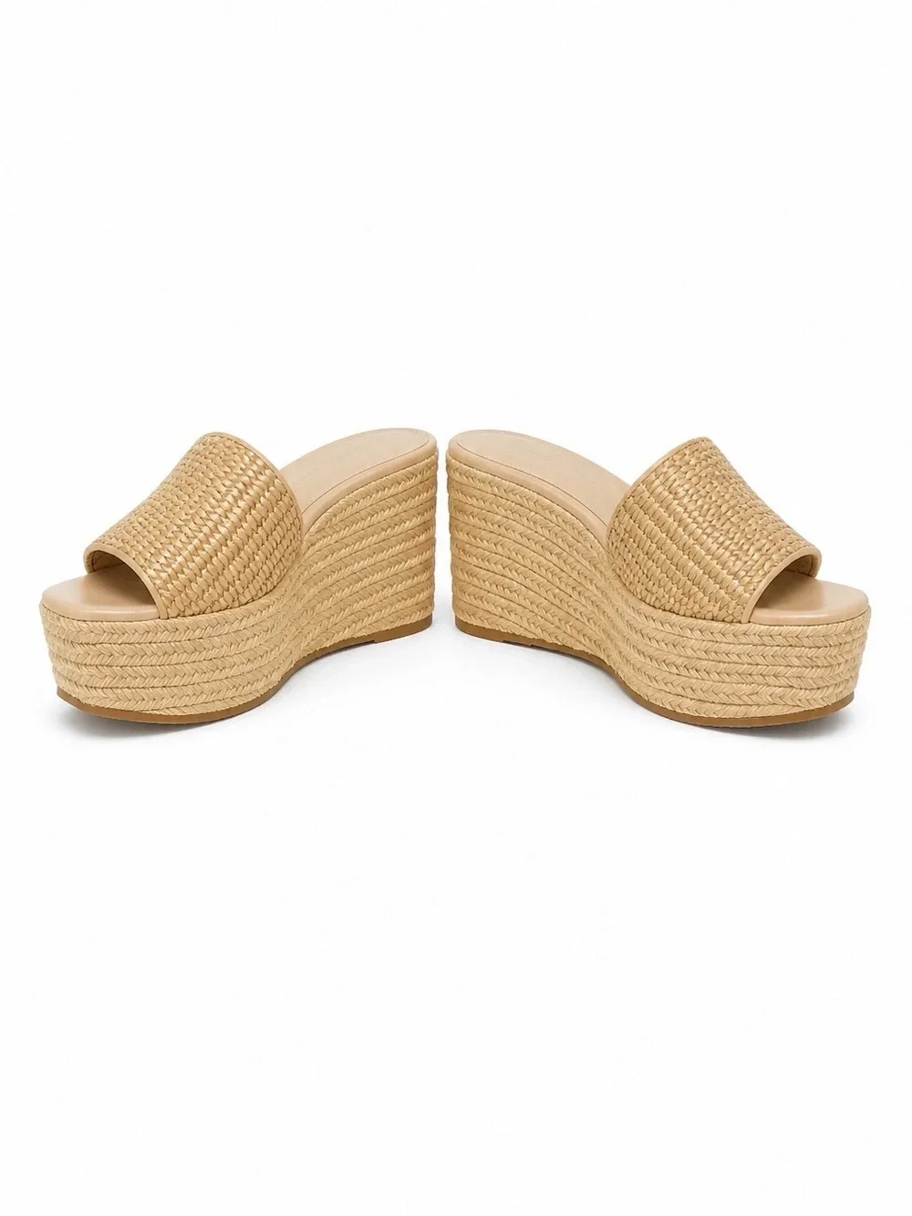 Veronica Beard Natural Woven Espadrille Wedge Mules